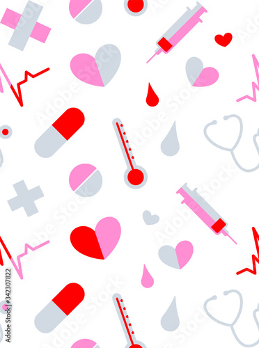 Wallpaper Mural Seamless pattern with medical icons, on a white background, vector illustration. Torontodigital.ca