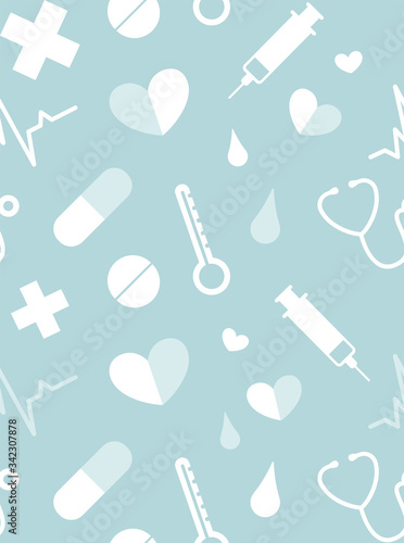 Wallpaper Mural Seamless pattern with medical icons, green and white colours, vector illustration. Torontodigital.ca