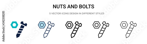 Nuts and bolts icon in filled, thin line, outline and stroke style. Vector illustration of two colored and black nuts and bolts vector icons designs can be used for mobile, ui, web