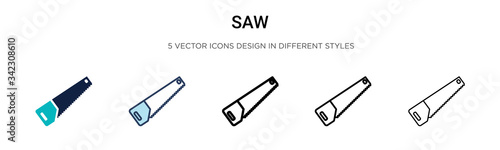 Saw icon in filled, thin line, outline and stroke style. Vector illustration of two colored and black saw vector icons designs can be used for mobile, ui, web