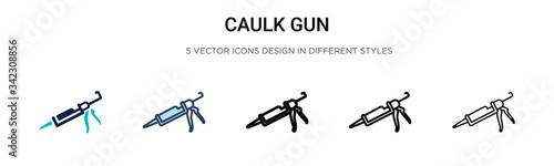 Caulk gun icon in filled, thin line, outline and stroke style. Vector illustration of two colored and black caulk gun vector icons designs can be used for mobile, ui, web photo