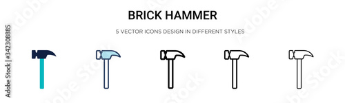 Brick hammer icon in filled, thin line, outline and stroke style. Vector illustration of two colored and black brick hammer vector icons designs can be used for mobile, ui, web