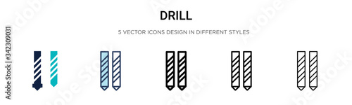 Drill icon in filled, thin line, outline and stroke style. Vector illustration of two colored and black drill vector icons designs can be used for mobile, ui, web