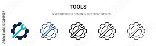 Tools icon in filled, thin line, outline and stroke style. Vector illustration of two colored and black tools vector icons designs can be used for mobile, ui, web