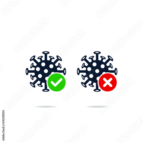 Virus with check and cross mark icon design isolated on white background. Vector illustration