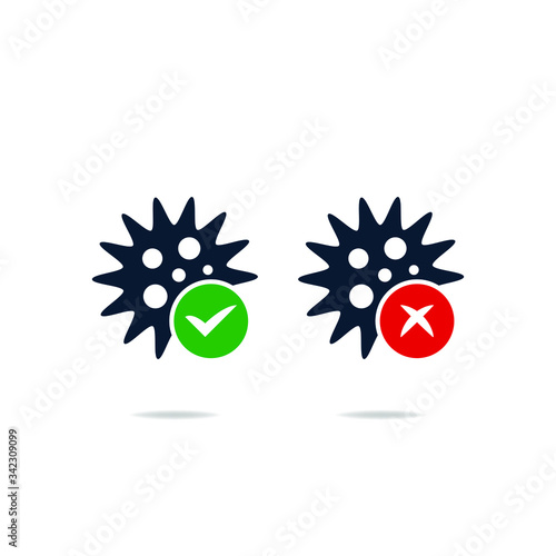 Virus with check and cross mark icon design isolated on white background. Vector illustration