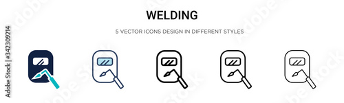Welding icon in filled, thin line, outline and stroke style. Vector illustration of two colored and black welding vector icons designs can be used for mobile, ui, web