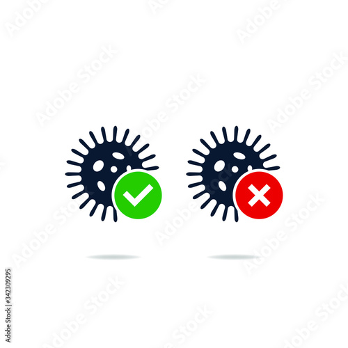Virus with check and cross mark icon design isolated on white background. Vector illustration