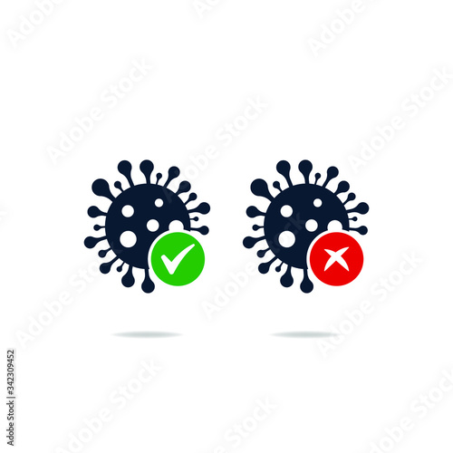 Virus with check and cross mark icon design isolated on white background. Vector illustration