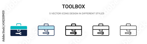 Toolbox icon in filled, thin line, outline and stroke style. Vector illustration of two colored and black toolbox vector icons designs can be used for mobile, ui, web photo