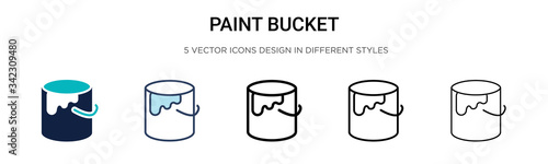 Paint bucket icon in filled, thin line, outline and stroke style. Vector illustration of two colored and black paint bucket vector icons designs can be used for mobile, ui, web