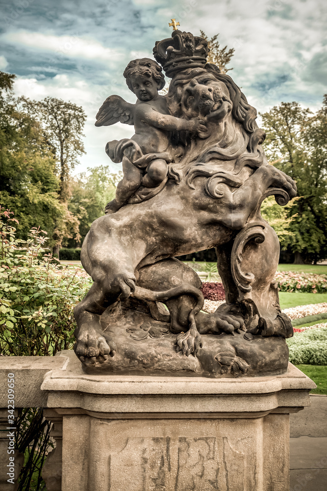 Medieval sculpture of a lion and an angel Medieval sculpture of a lion and an angel