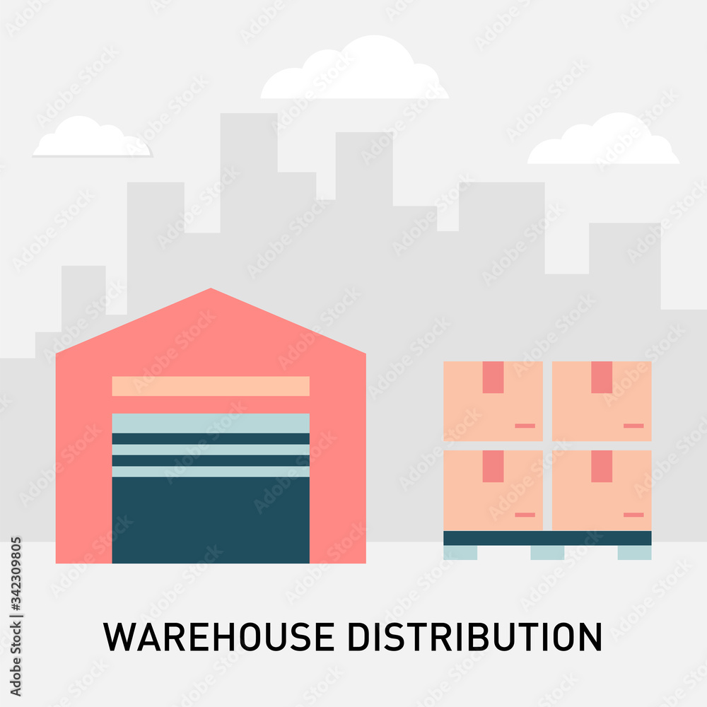 Warehouse with parcels. Vector illustration in modern flat style. Wholesale supply chain concept. Warehouse with parcels. Vector illustration in modern flat style. Wholesale supply chain concept.