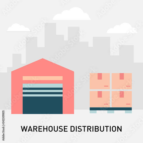 Warehouse with parcels. Vector illustration in modern flat style. Wholesale supply chain concept.