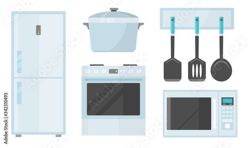 Different kitchen appliences and utensil for cooking vector illustration