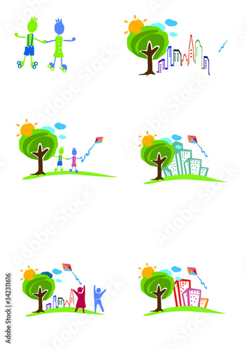 Logo named kids and the town  suitable for kindergarten  business oriented to play and deal with children  kinder gardens  clubs etc