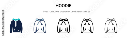 Hoodie icon in filled, thin line, outline and stroke style. Vector illustration of two colored and black hoodie vector icons designs can be used for mobile, ui, web