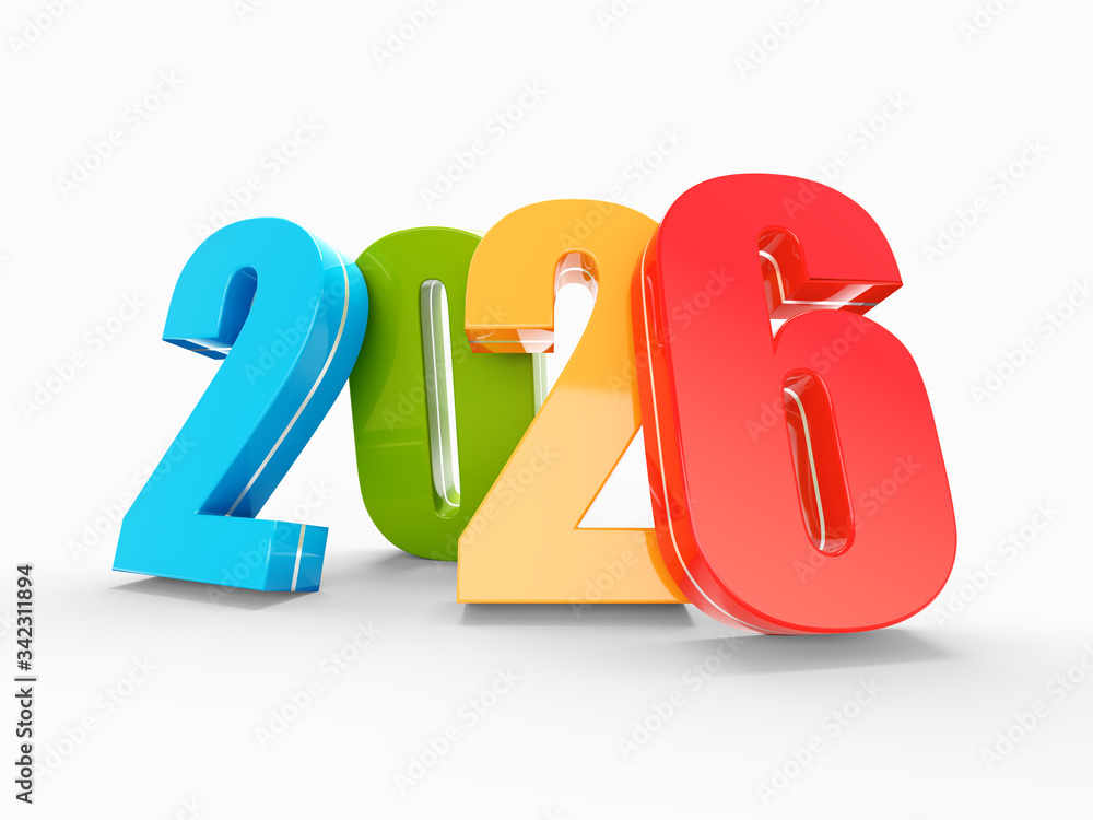 Happy New Year 2026 colorful calendar background series 3D render Stock