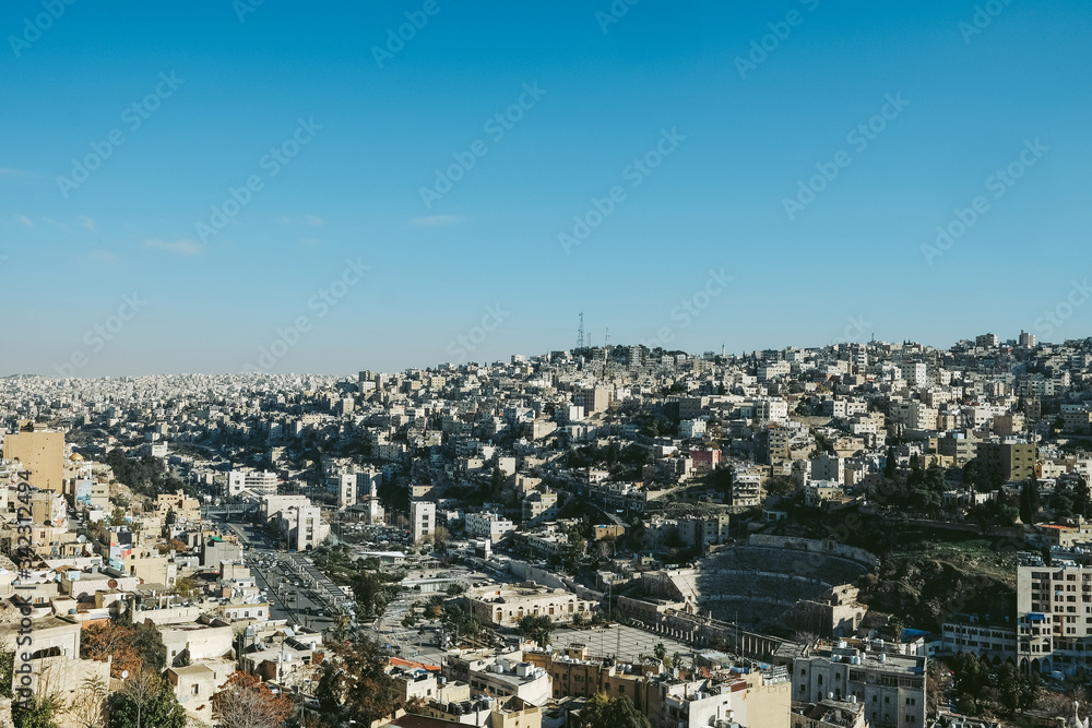 Top view of Amman city on Citadel hill, Jordan
