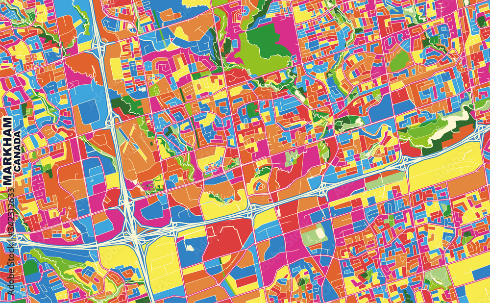 Markham, Ontario, Canada, colorful vector map