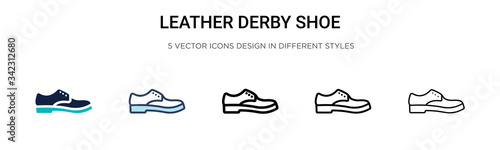 Leather derby shoe icon in filled, thin line, outline and stroke style. Vector illustration of two colored and black leather derby shoe vector icons designs can be used for mobile, ui, web