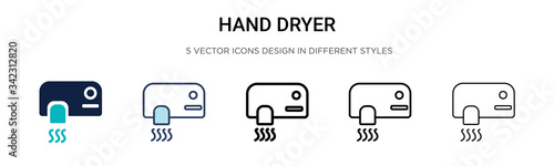 Hand dryer icon in filled, thin line, outline and stroke style. Vector illustration of two colored and black hand dryer vector icons designs can be used for mobile, ui, web