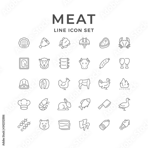 Set line icons of meat