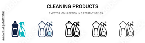 Cleaning products icon in filled, thin line, outline and stroke style. Vector illustration of two colored and black cleaning products vector icons designs can be used for mobile, ui, web