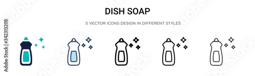 Dish soap icon in filled, thin line, outline and stroke style. Vector illustration of two colored and black dish soap vector icons designs can be used for mobile, ui, web