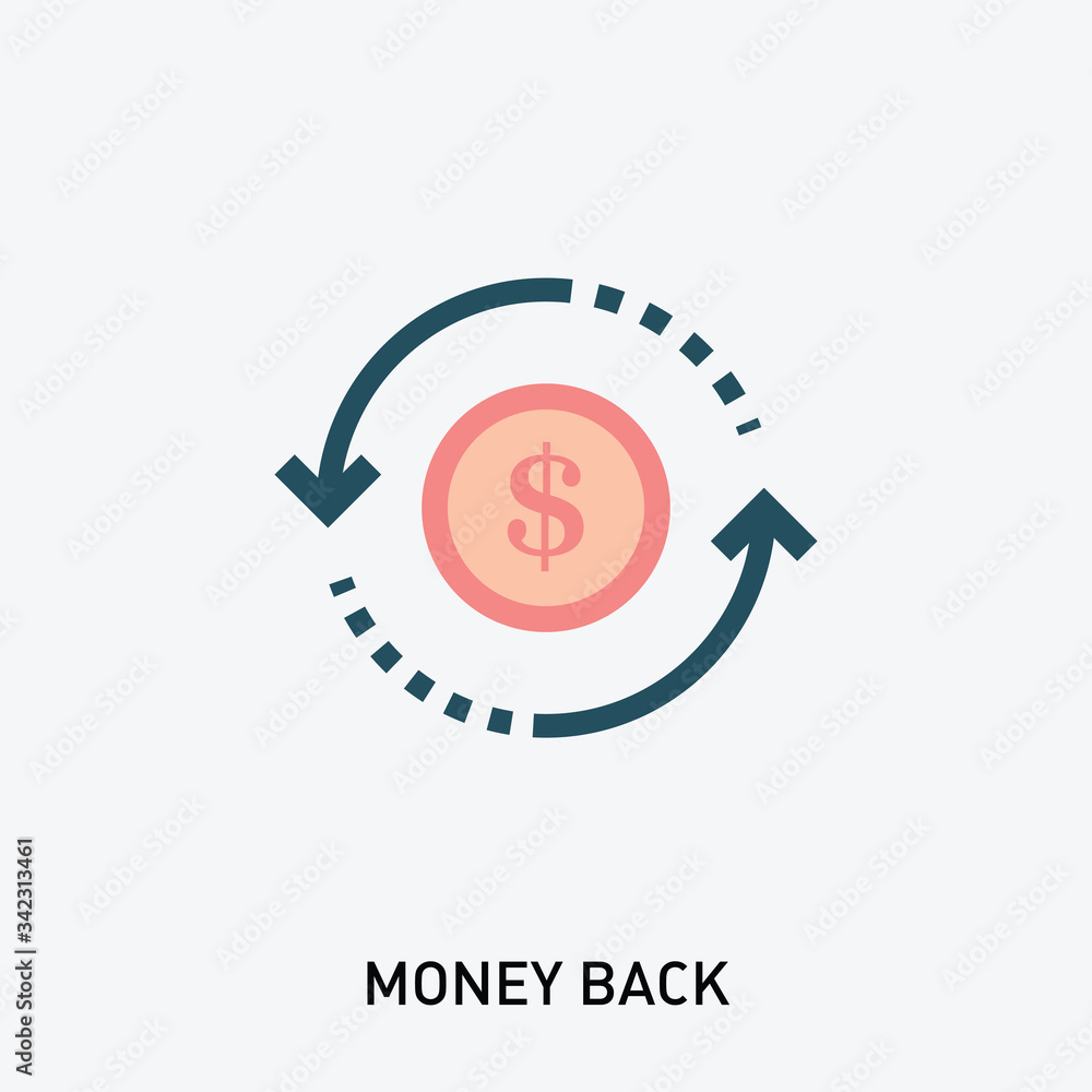 Money back icon. Return on investment glyph icon. Vector illustration in modern flat style. Money back icon. Return on investment glyph icon. Vector illustration in modern flat style.