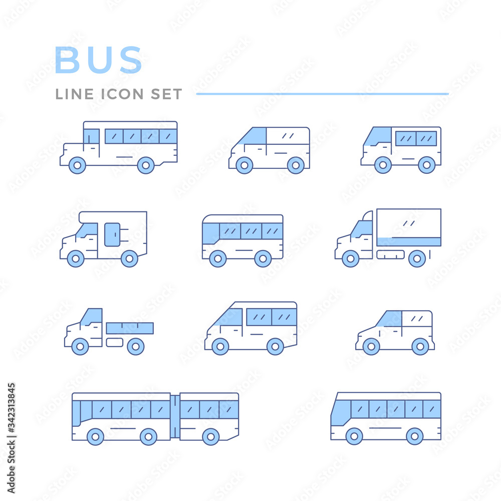Set color line icons of bus and van Set color line icons of bus and van