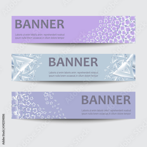 Vector set of horizontal banners. Backgrounds with fragments of broken glass and crushed ice.