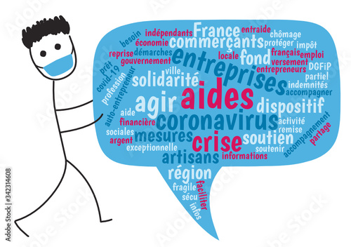 Coronavirus : aides pour les entreprise, nuage de mot, bulle, dialogue