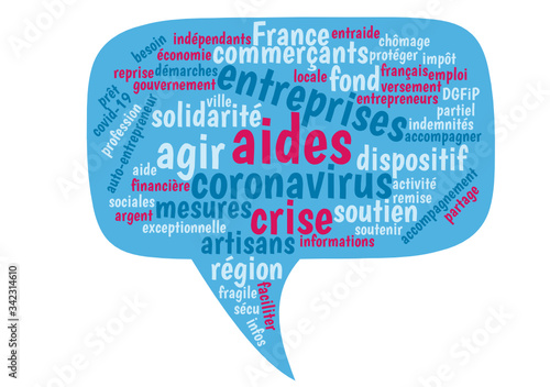 Coronavirus : aides pour les entreprise, nuage de mot, bulle, dialogue