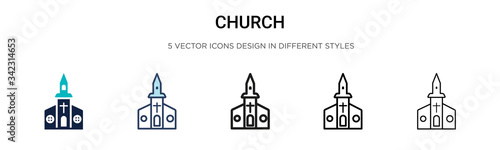 Church icon in filled, thin line, outline and stroke style. Vector illustration of two colored and black church vector icons designs can be used for mobile, ui, web