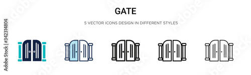 Gate icon in filled, thin line, outline and stroke style. Vector illustration of two colored and black gate vector icons designs can be used for mobile, ui, web