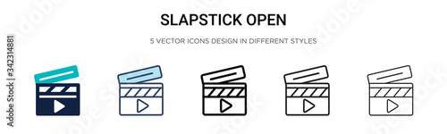 Slapstick open icon in filled, thin line, outline and stroke style. Vector illustration of two colored and black slapstick open vector icons designs can be used for mobile, ui, web
