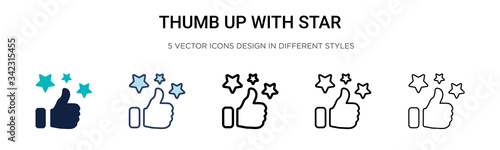 Thumb up with star icon in filled, thin line, outline and stroke style. Vector illustration of two colored and black thumb up with star vector icons designs can be used for mobile, ui, web photo