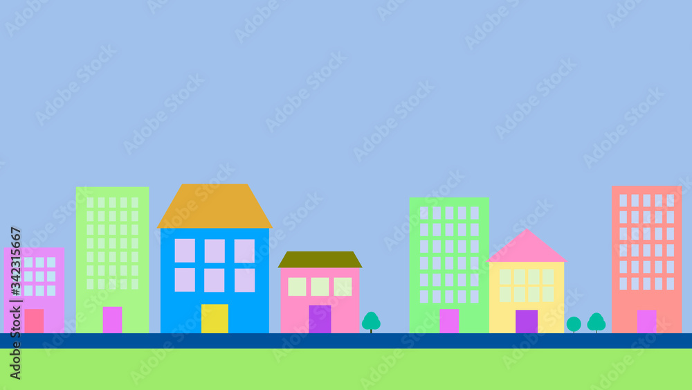 2d cartoon cityscape background for banner