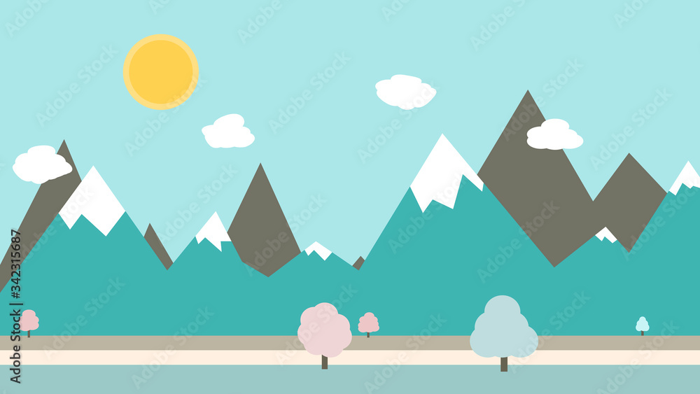 Beautiful winter cartoon landscape with mountains Beautiful winter cartoon landscape with mountains