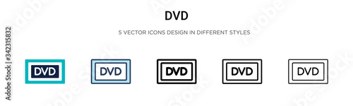 Dvd logo icon in filled, thin line, outline and stroke style. Vector illustration of two colored and black dvd logo vector icons designs can be used for mobile, ui, web