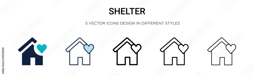 Shelter icon in filled, thin line, outline and stroke style. Vector illustration of two colored and black shelter vector icons designs can be used for mobile, ui, web