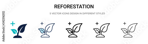 Reforestation icon in filled, thin line, outline and stroke style. Vector illustration of two colored and black reforestation vector icons designs can be used for mobile, ui, web