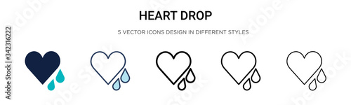 Heart drop icon in filled, thin line, outline and stroke style. Vector illustration of two colored and black heart drop vector icons designs can be used for mobile, ui, web