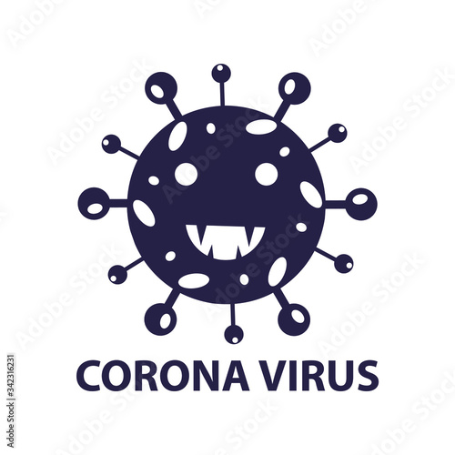 Coronavirus 2019-nCoV. Corona virus icon. Black on white background isolated. China pathogen respiratory infection (asian flu outbreak). influenza pandemic. virion of Corona-virus. Vector