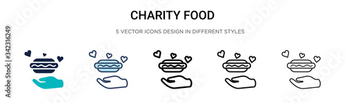 Charity food icon in filled, thin line, outline and stroke style. Vector illustration of two colored and black charity food vector icons designs can be used for mobile, ui, web