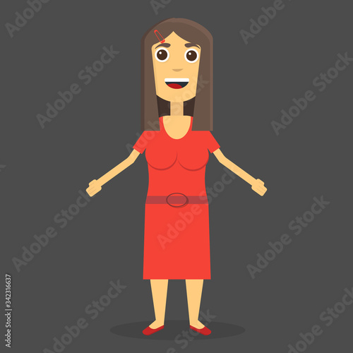Cartoon girl smile in red dress 