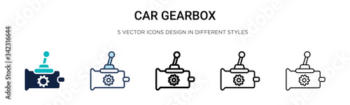 Car gearbox icon in filled, thin line, outline and stroke style. Vector illustration of two colored and black car gearbox vector icons designs can be used for mobile, ui, web