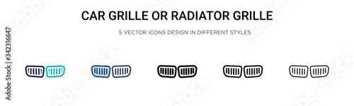 Car grille or radiator grille icon in filled, thin line, outline and stroke style. Vector illustration of two colored and black car grille or radiator grille vector icons designs can be used for