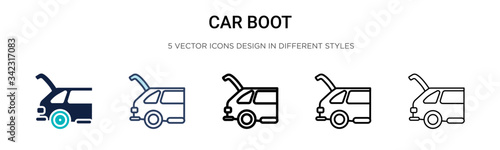 Car boot icon in filled, thin line, outline and stroke style. Vector illustration of two colored and black car boot vector icons designs can be used for mobile, ui, web